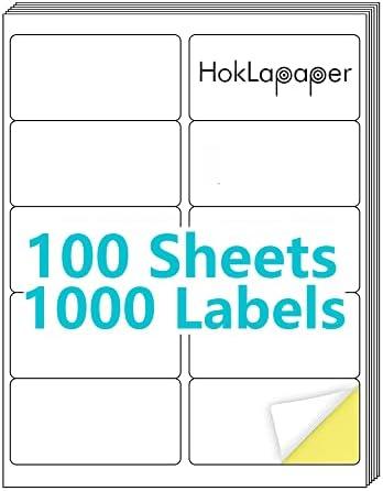 Hoklapaper 2" x 4" Shipping Labels,Printable White Mailing Labels for Laser/Inkjet Printer,Permanent Adhesive Sticker Labels(100 Sheets,1000 Labels)