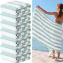 EBOOT 7 Pieces 100% Cotton Pool Beach Towels 30 x 70 Inch Cabana Stripe Oversized Basics Turkish Pool Bath for Hotel Swimming Bathroom(Mint Green)