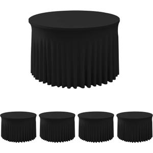 HolidayIdeas Black Spandex 72 in Round Tablecloths, Fitted Stretch Table Skirts for 6ft Round Table, Wrinkle-Free Ruffle Design Tablecloths for Banquets,Trade Shows, Parties, Events, 4 Pack