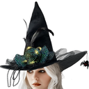 Halloween Black Witch Hat with Spider, Velvet Witch Hat Light up Witch Hat Cosplay Costume Accessories for Women Halloween Party Christmas Role Play Birthday Party