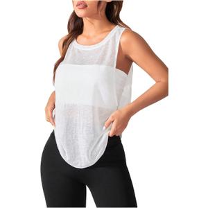 OYOANGLE Women's Sheer Sleeveless Crew Neck Sports Tank Top Sleeveless Athletic Workout Shirts White Sheer X-Large