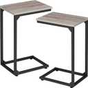 AMHANCIBLE C Shaped Side Table, End Tables Living Room Set of 2, Slide Under Couch Table for Sofa, TV Trays for Bedroom, Small Space, Greige HET02CGY