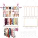 Bow Holder Organizer for Girls Hair Bows, 30x15in Large Headband Holder w/ 8 Ribbons & 20 Plastic Hooks, Wall Hanging Jewerly Clip Hair Accessories Organizer Storage for Baby Toddler(Beige)