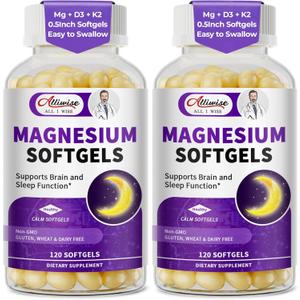 2 Pack High Absorption Magnesium Glycinate 400mg Softgels Supplement, Magnesium with Calcium - Highly Bioavailable - with Vitamin D3 & K2, for Sleep, Mood, Brain Support