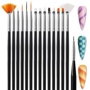 Artdone 15pcs Pink Nail Art Brushes, Nail Art Tool Set, Dotting Tools, Dust Brush, Striping Brushes for Long Lines, Drawing Pen For Gel Polish Design supply
