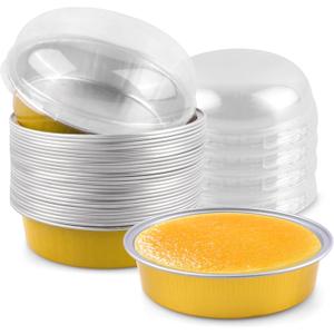 25 Pack Disposable 4 Inch Mini Pie Tins with Lids 8 Oz Golden Aluminum Pie Pan Tins for Baking Tarts, Cakes, and Quiche Ideal for Parties and Weddings-gold