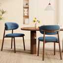 Kitchen Dining Chairs Set of 2 Modern Soft Linen Farmhouse Dining Room Chair with Metal Legs, Blue/Walnut