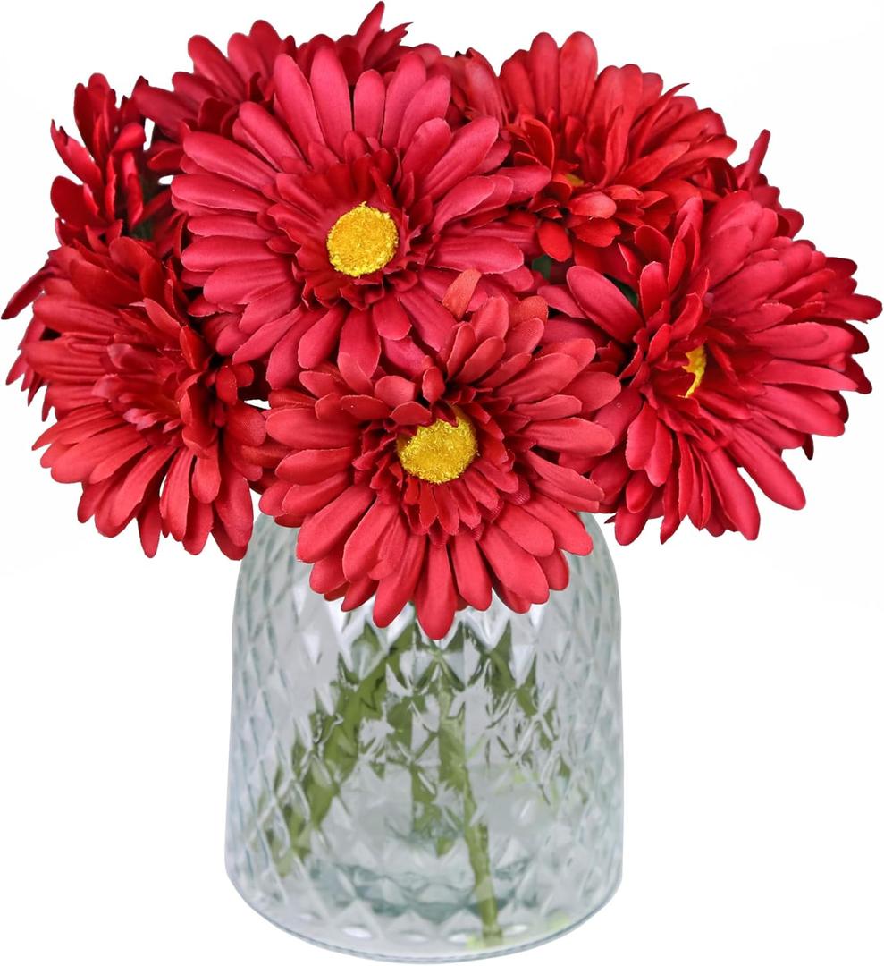 TOPIA Artificial African Daisies Flowers African Daisy Silk Flowers Artificial Gerbera Daisies Pack of 10 (Red)