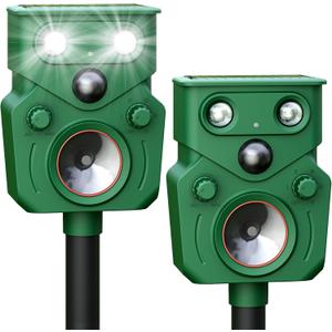 2 Packs Solar Animal Repeller Ultrasonic, Deer Repellent Devices with Motion Sensor, Waterproof Cat Repellent Outdoor with Flash Light, Effective Repels Invasive Animal for Deer, Fox, Raccoon, Skunk
