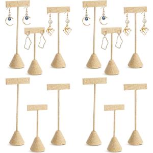 Marsui 6 Pcs Earring Display Set Earring T Bar Display Earring Holders with 3 Heights Earrings Display Stand for Jewelry(Linen Color)