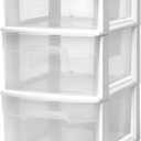HOMZ Drawer Tower, 3-Tier Clear Plastic Storage Organizer Cart, White Frame - Heavy-Duty Organizing Drawers for Home, Bedroom, and Closet Organization (1 Pack)