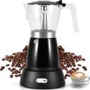 Coffee Maker Electric Moka Pot, Espresso Coffee Italian Aluminum Espresso Machine Cafetera Pot 300ml, Portable Machine Moka Maker with Detachable Base Overheat Protection for Home Travel, Black