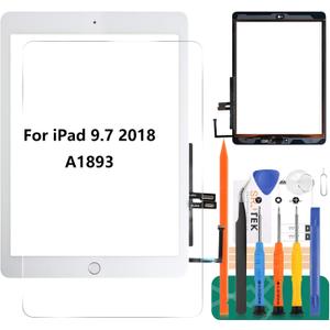 for iPad 9.7 2018 Touch Screen for iPad 6 Digitizer 6th Gen A1893 Screen Replacement A1954 Touch Glass Front Panel Sensor Installed Adhesive +Tools+Tempered Glass (with Home Button) (White)