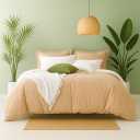 Queen Comforter Set Khaki Reversible Bedding Set, 7 Pieces Soft Bed in a Bag Queen with Comforter, Sheets, Pillowcases & Shams, All Season Boho Queen Bed Set, Contrasting Design