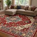 RELEANY Area Rugs 8'x10' Washable Non-Slip, Floral Vintage Distress Print Pattern Medallion Carpet for Living Room Bedroom Dining Room, Red and Blue