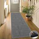 8FT Jute Hallway Runner Rug, Rubber Backed Absorbent Kitchen Runner Carpets, Grey Laundry Room Runner Mat, Grey