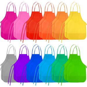 Kids Painting Aprons 24 Pieces 12 Colors Kid Art Apron with 2 Roomy Pockets Kids Aprons for Art Painting Activity Kitchen Crafts (Multicolor)