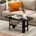 Furinno Simple 2-Tier Coffee Table, Black Center Table wih Open Shelf, Side Table Tabletop with Soft Edges, for Living Room, Home Office, Black Espresso, 2-Tier, 35.4"wide