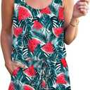 RAISEVERN Womens Rompers Summer Short Jumpsuits Casual Scoop Neck Sleeveless Romper with Pockets (Medium, Green-02)