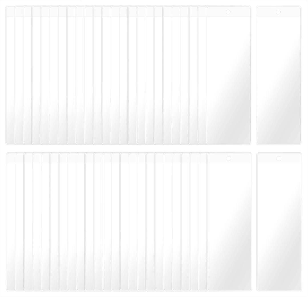 Clear Bookmark Sleeves Penta Angel 50Pcs Plastic Blank Photobooth Frames Vinyl Book Markers Cover Holder with Hole for Students Reading Wedding Valentines Gift Party Favor, 6.69x2.28'' (50)