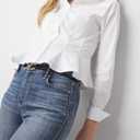 2 x SUNNOW Women's Cinched Waist Long Sleeve Poplin Shirt Corset Seam Detail Blouse with Peplum Hem & Button Cuffs for Office (White, S)