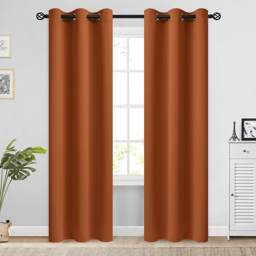 COSVIYA Grommet Room Darkening Brunt Orange Curtains 84 inch for Bedroom, 38"W x 84"L