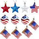 Patriotic Memorial Day Tree Ornaments, 3D Independence Day Veterans Day Red White and Blue Decorations Hanging Tree Ornaments Rustic Decor for Home Party Indoor Favors
