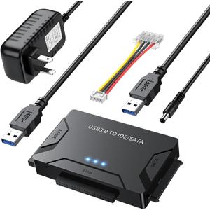 Hard Drive Reader USB 3.0 & Type C to SATA IDE Adapter, Universal 2.5"/3.5" HDD/SSD Converter, One Touch Backup Function, Included 12V/2A Power Adapter