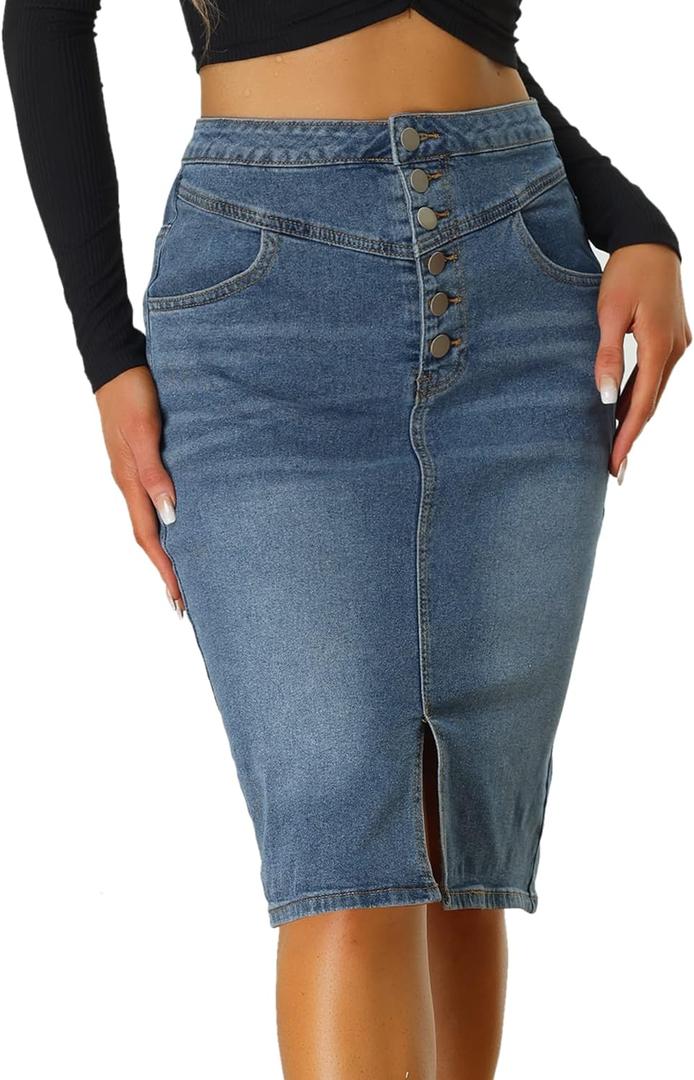 Allegra K Women's Jean Skirts Split Casual High Waist Bodycon Denim Pencil Skirt (White) Small