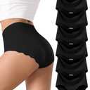 NESBRE Seamless Underwear for Women Tummy Control High Waisted Panties No Show Wave Edge Briefs Full Coverage Hipster 6 Pack Black, S