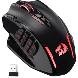 Redragon M913 Impact Elite Wireless Gaming Mouse, 16000 DPI Wired/Wireless RGB Mouse with 16 Programmable Buttons, 45 Hr Battery and Pro Optical Sensor, 12 Side Buttons MMO Mous