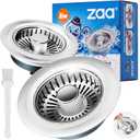 Upgraded 3 in 1 Kitchen Sink Drain Strainer & Sink Stopper, Stainless Steel Kitchen Drain Plug & Sink Installation Parts with Anti-Clogging Basket, Fit US Standard 3-1/2'' Sink Drain Hole