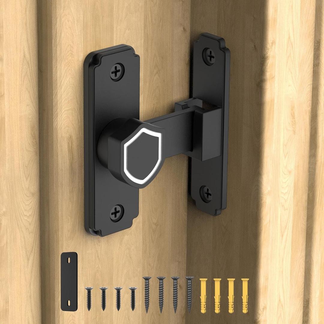 90 Degree Flip Barn Door Lock, Sturdy 304 Stainless Steel Gate Latch, Home Security Sliding Door Lock Best for Barn, Bathroom, Bedroom, Cabinet, Garage, Garden, Fence (Long Black-1pc)