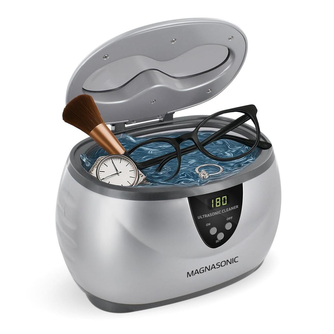 Magnasonic Ultrasonic Cleaner - 20oz Stainless Steel Tank, Digital Timer, 5 Cleaning Modes, Ultrasonic Jewelry Cleaner for All Jewelry, Eyeglasses, Watches, Dentures, Retainers & More (Silver)
