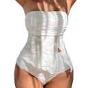 SHENHE Women's 2 Piece Strapless Tankini Swimsuits Split Tube Textured Bandeau Bathing Suits (Medium, White)