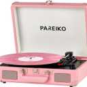 Portable Record Player with Bluetooth Connectivity USB Playback and Recording 3 Speed Turntable Vintage Suitcase Design Built in Speakers Rechargeable Battery for Vinyl Lovers