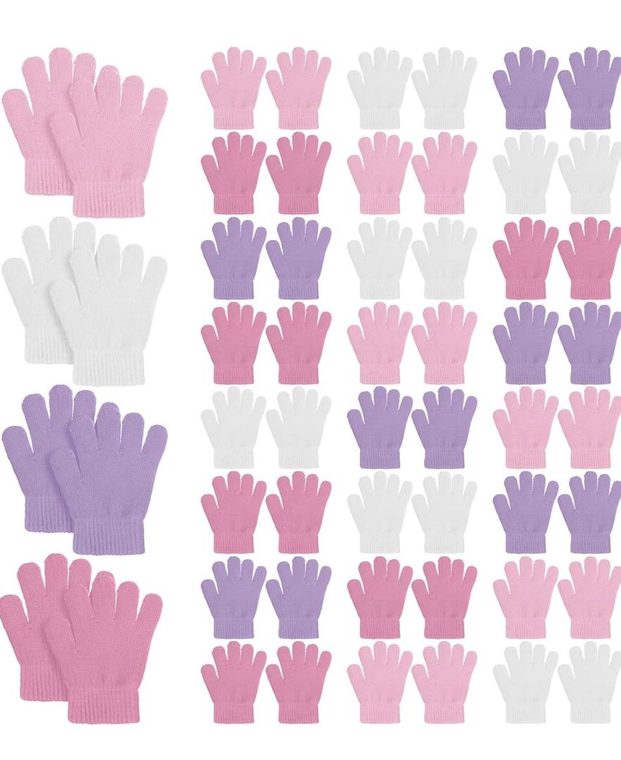Neer 24 Pairs Kid's Gloves Winter Warm Stretchy Knitted Gloves Bulk Winter Finger Mittens for Boys Girls 7-12 Years