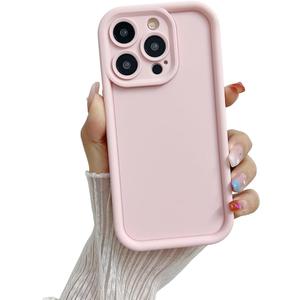 Designed for iPhone Case with Camera Protection Simple,Full Bumper Drop Protection Shockproof Solid Color Rubber Phone Cover Case (Pink,iPhone 14 Pro)