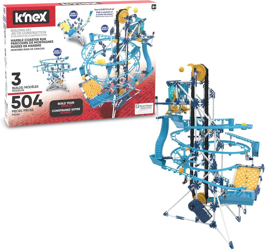 K'NEX - Marble Coaster Run with Motor 504 Pieces, STEM Building, Kid Construction Set Ages 8+ (48.26 cm x 40.64 cm x 63.5 cm)
