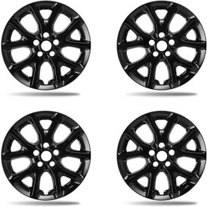 17 Inch Gloss Black Wheel Skins for 2014-2018 Jeep Cherokee OEM Alloy Wheels, Compatible with OEM Part# 1UT90GSAAA / 1UT90TRMAA / 1UT90DD5AA, 5 Double Spoke Snap-On KL Wheel Covers, 4-Pack