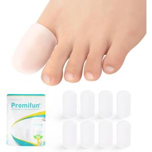 Promifun Silicone Toe Protectors,4 Pairs Soft Gel Toe Protectors for Men & Women-Toe Caps for Foot Pain Relief-Toe Sleeves for Ingrown Toenails, Corns, Calluses, Blisters (Transparent Color+4L)