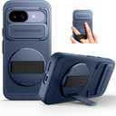 SURITCH for Google Pixel 9a Case with 360° Rotatable Hand Strap Phone Grip Holder & Invisible Kickstand & Slide Camera Cover, Slim Rugged Shockproof Protective Cover for Pixel 9a, Dark Blue