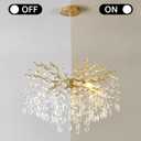 EGM Gold Crystal Chandelier, 24-Inch Modern Raindrop Light Fixtures 8-Light, Hanging Round Gold Dining Room Crystal Chandelier, Tree Branch Chandeliers for Bedroom Foyer E12