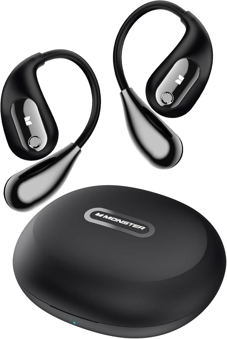 Monster Open Ear AC210 Headphones, Bluetooth 5.4 Earphones Stereo Sound, Wireless Headphones 30 Hours Playback, Type-C Charging, IPX5 Waterproof Open Ear Earbuds, Black