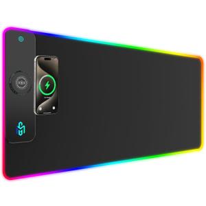 GIM Wireless Charging RGB Gaming Mouse Pad 15W, LED Mouse Mat 900x400x4MM, 10 Light Modes Extra Large Mousepad Non-Slip Rubber Base Computer Keyboard Mat for Gaming, MacBook, PC, Laptop, Desk (Big-Black)