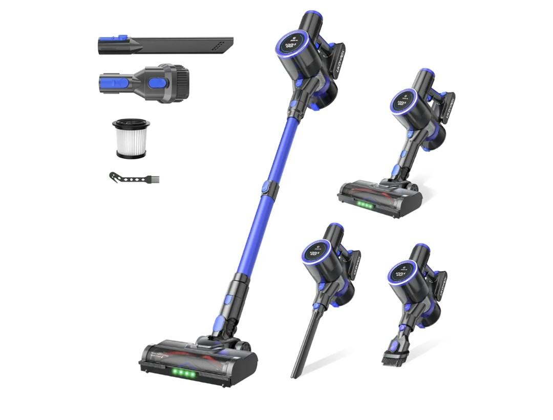 Cordless Vacuum Cleaner, 550W 50KPa 45Mins Vacuum Cleaners for Home, Self-Standing Stick Vacuum with Anti-Tangle Brush & LED Display for Hardwood Floors, Carpet, Pet Hair, Car