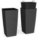 Mueller M-Resin Heavy Duty Tall Planters for Outdoor Plants, Indoor Grande Plant Pots, Boxes, Trees, Flower Pots, 2-Piece Set, 27.5”, Modern Design, Built-in Drainage, Front Porch Decor, Dark Grey