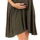 Mother Bee Maternity Knee Length Wrap Dress with Adjustable Belt (Green, L)