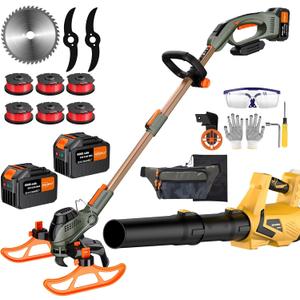 13-Inch String Trimmer Cordless,(2 x 21V 6.0Ah Batteries & Charger), Trimmer/Edger/Lawn Mower/Brush Cutter 4-in-1 + Leaf Blower Cordless, 5-Variable Speed & Turbo Mode