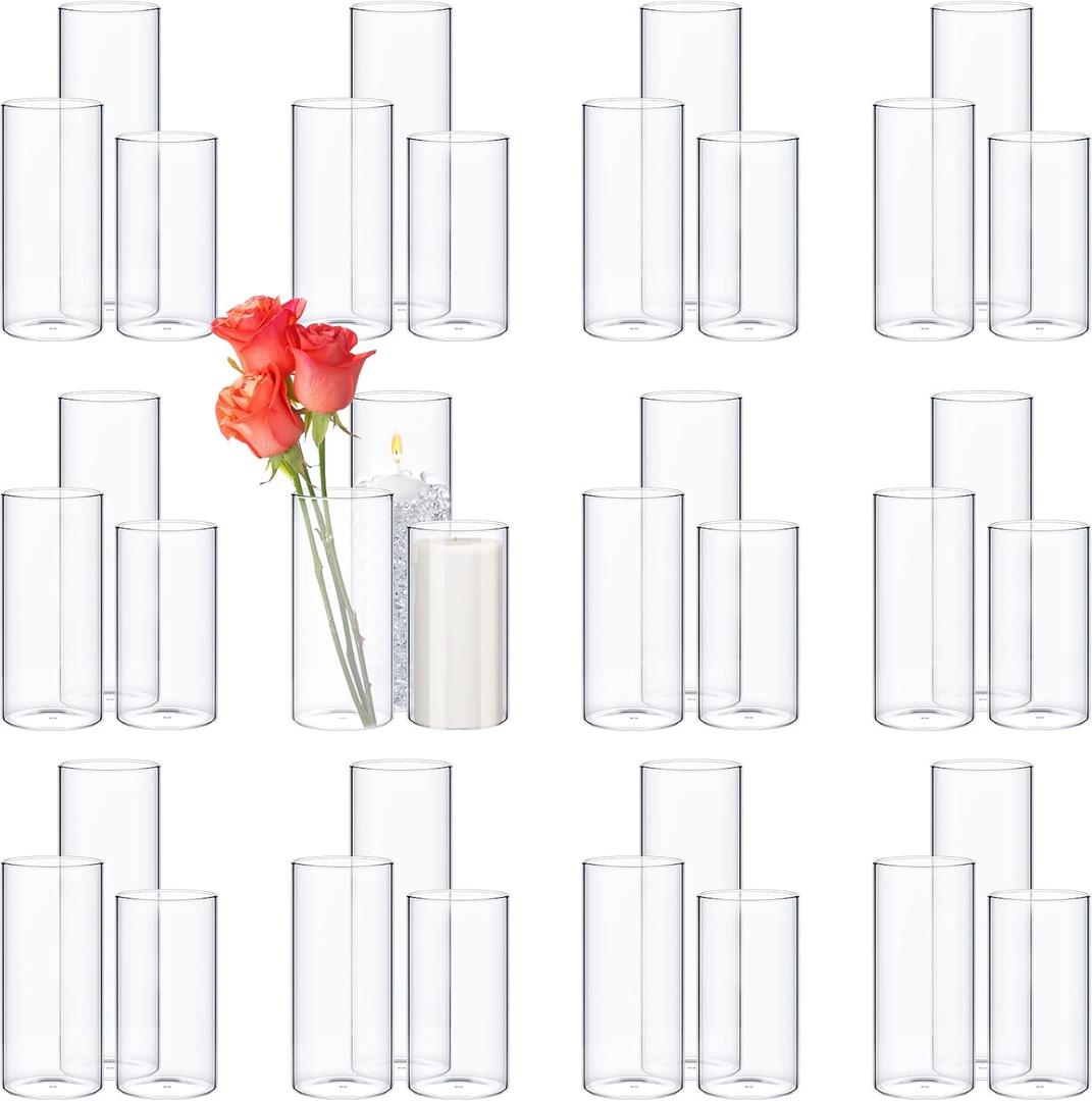Didaey 36 Pcs Cylinder Vases Set for Centerpieces 3.4''Diameter 4/5/6/7/8/10 Inch Tall Clear Glass Vase Hurricane Floating Candle Holder for Table Decoration (6'',8'',10'' Tall)